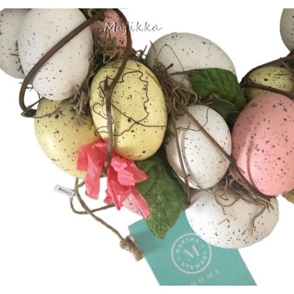 Martha Stewart Spring Easter Egg Wreath Speckled Pastel Pink White Yellow 12.5